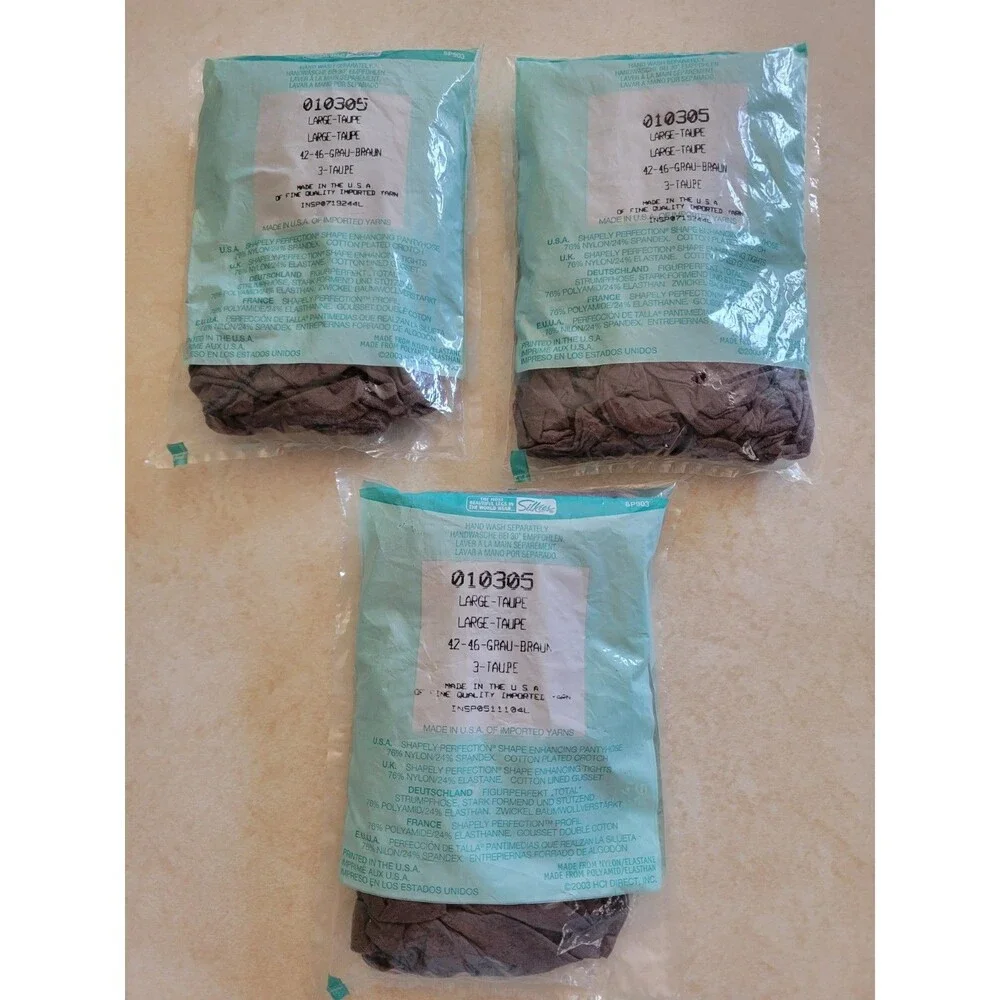 Lot of 3 Vintage Silkies Large Simply Perfection Pantyhose NIP Taupe 10305 Nylon